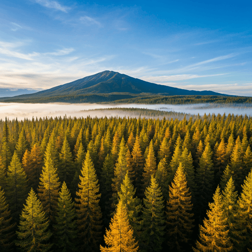 Aerial drone shot of the Khuvsgul Taiga forest